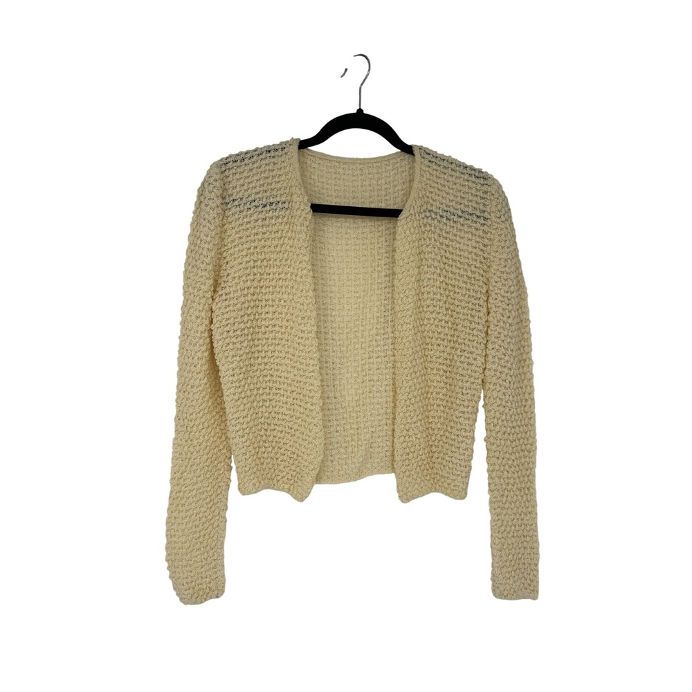 Vintage Inspired Cream Knit Open Front Cropped Cardigan Sweater Cottagecore